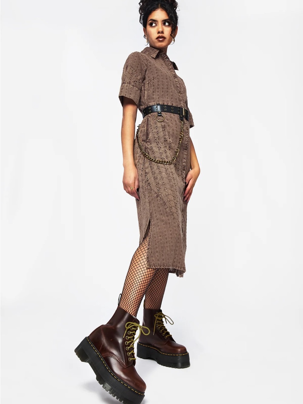 Disturbia NWT Summerisle Cotton Broderie Detail Tie Wrap Midi Shirt Dress - Picture 4 of 6